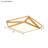 Contemporary Square Wood Ceiling Lamp - 12/18 Led Flush Mount Lighting In Beige With Warm/White