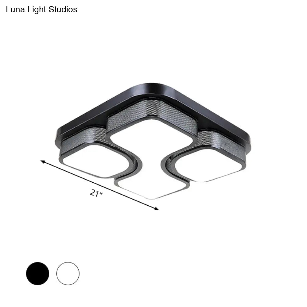 Contemporary Squared Metallic Ceiling Mounted Led Light - 17’/21’ Black/White Flushmount