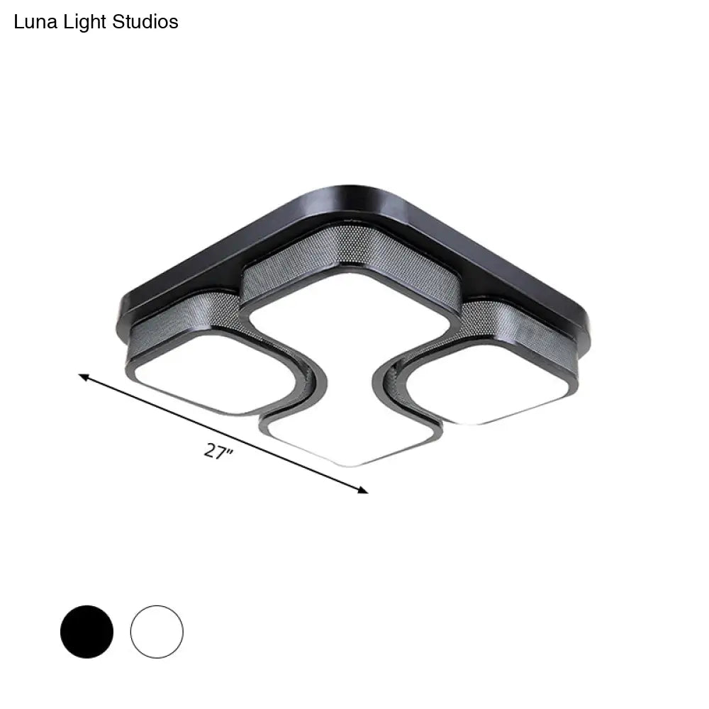 Contemporary Squared Metallic Ceiling Mounted Led Light - 17’/21’ Black/White Flushmount