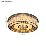 Contemporary Stainless - Steel Drum Flushmount Led Ceiling Light With Crystal Blocks