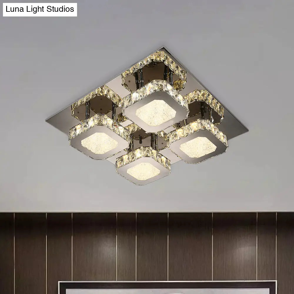 Contemporary Stainless Steel Led Ceiling Lamp With Crystal Accent