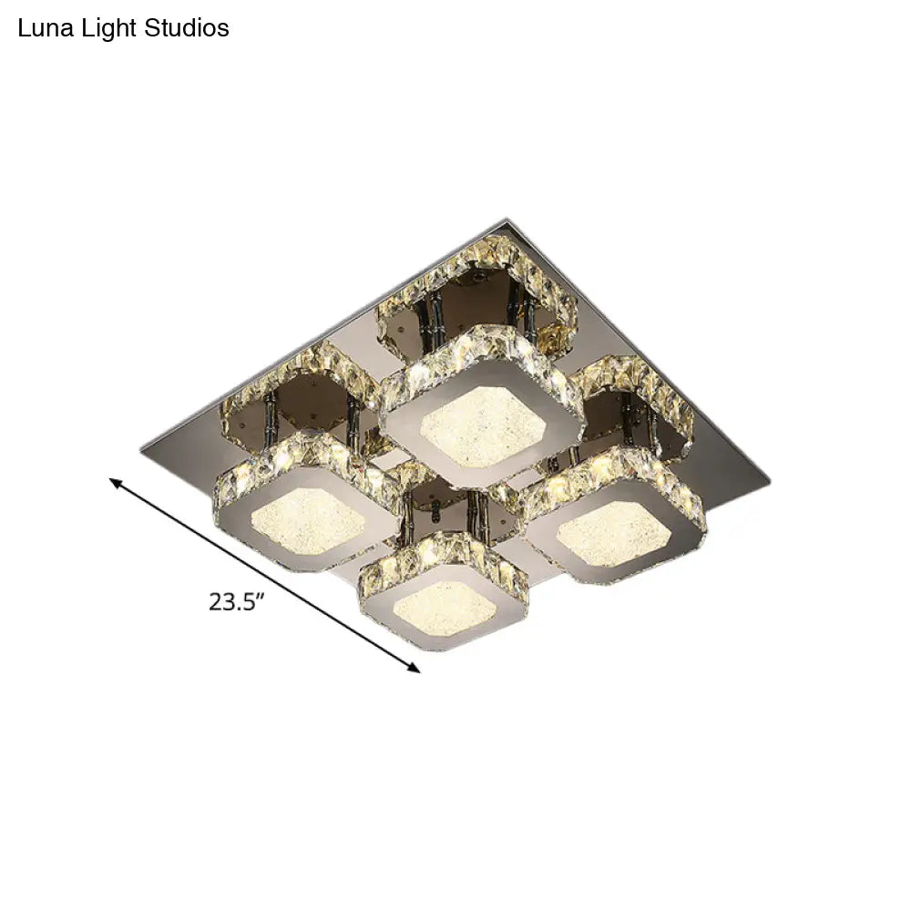 Contemporary Stainless Steel Led Ceiling Lamp With Crystal Accent