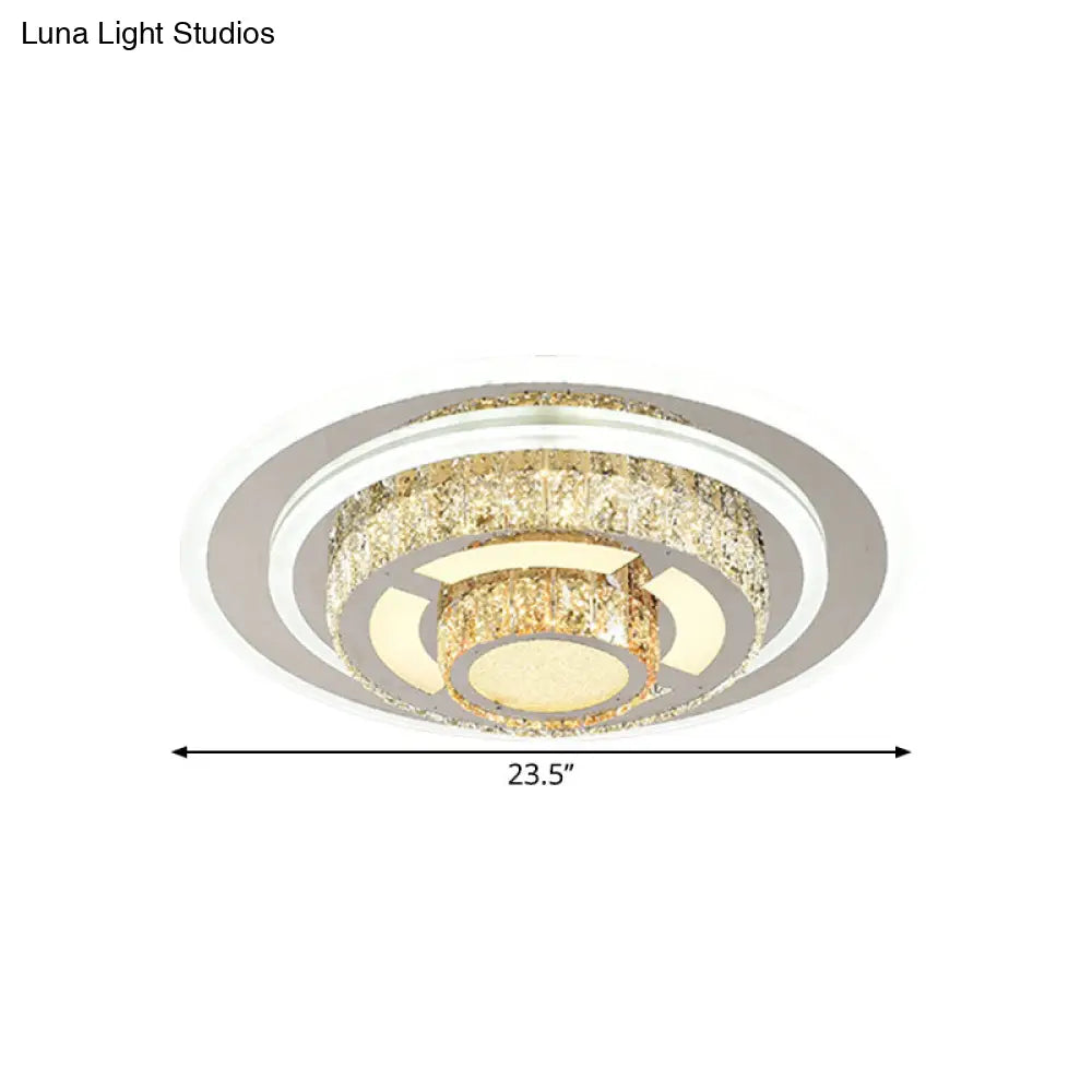 Contemporary Stainless - Steel Led Flush Mount Ceiling Lamp With Faceted Crystal Perfect For Living