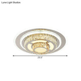 Contemporary Stainless - Steel Led Flush Mount Ceiling Lamp With Faceted Crystal Perfect For Living