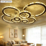 Contemporary Stainless-Steel Led Flush Mount Ceiling Light With Embedded Crystal Ring Design