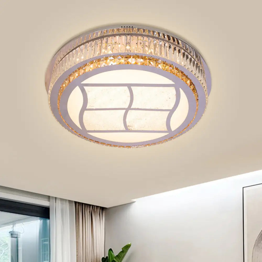 Contemporary Stainless-Steel Led Flush Mount Light Fixture With Crystal Blocks 19.5’/31.5’