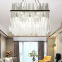 Contemporary Stainless-Steel Tube Chandelier - 10-Bulb Crystal Ceiling Hanging Light