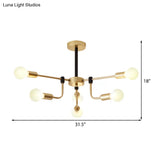 Contemporary Starburst Chandelier: Metal Ceiling Light For Bedroom With Gold Arm - 6/12/16 Lights