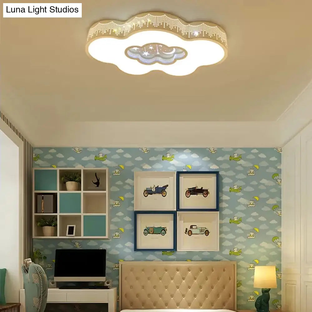 Contemporary Starry Flush Ceiling Light With Cloud Acrylic Accent In White - Ideal For Study Room