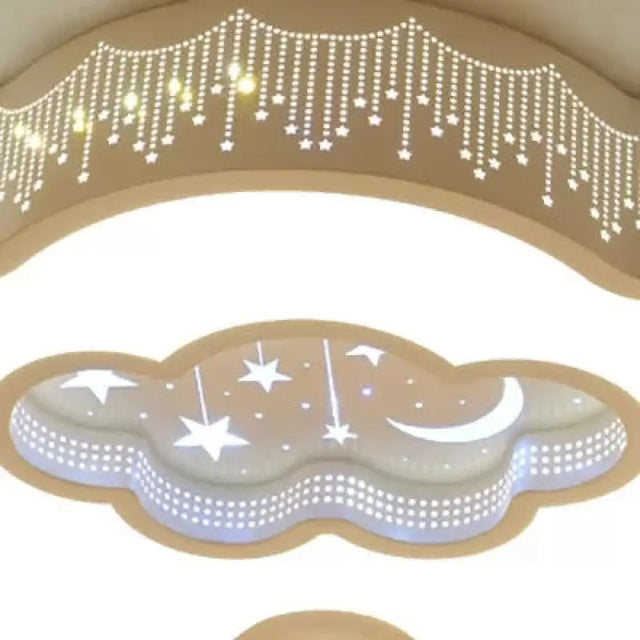 Contemporary Starry Flush Ceiling Light With Cloud Acrylic Accent In White - Ideal For Study Room