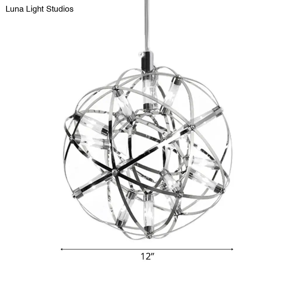 Contemporary Steel Firework Chandelier With Led Chrome Ceiling Lamp - Orbit Shade 8/12 Dia