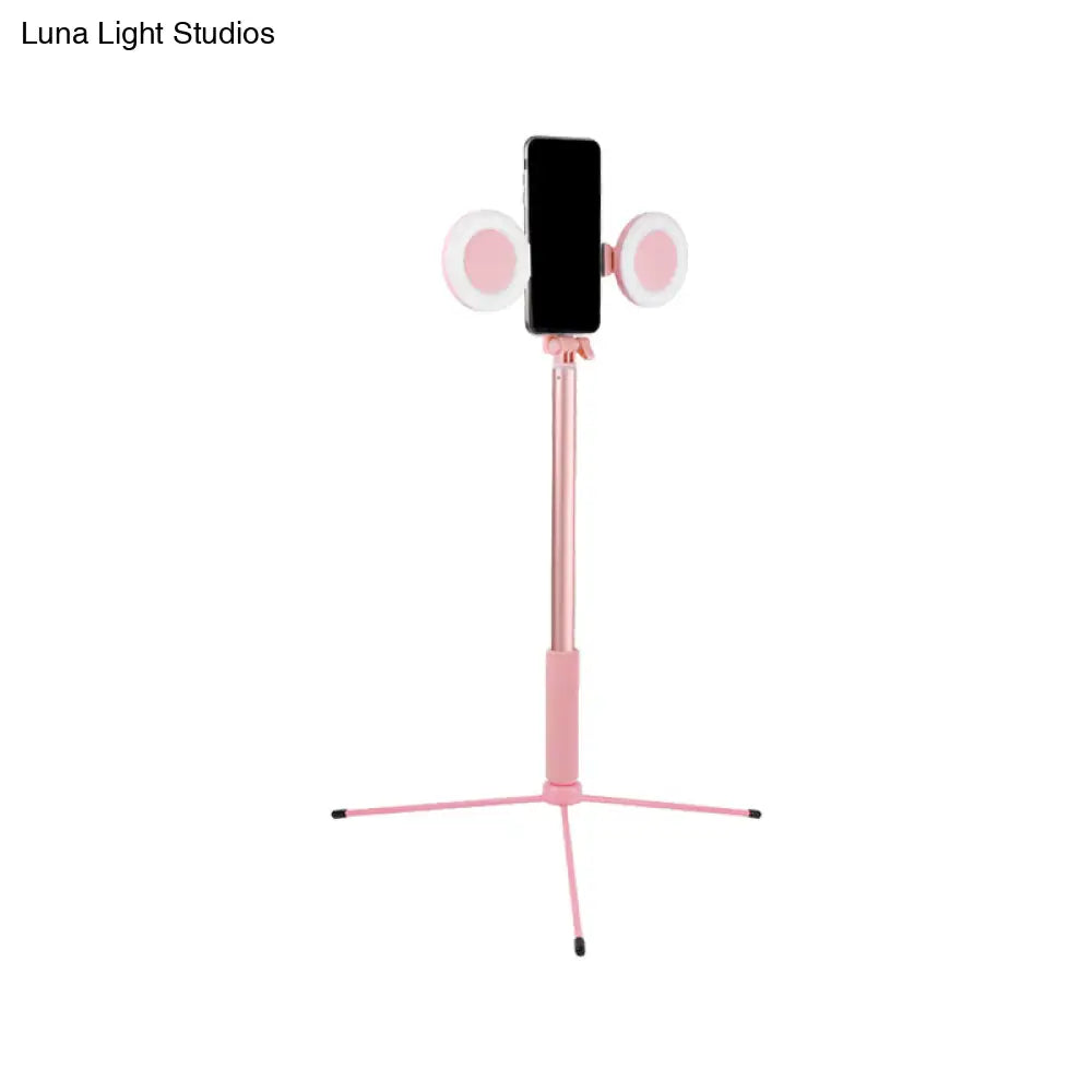 Contemporary Style Pink Led Fill Light With Usb Port - Round Iron Make-Up Lighting