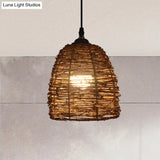 Contemporary Style Rattan Hanging Lamp With Conic Design: 1 Head Beige/Brown Suspension Light For