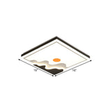 Contemporary Sun Design Metal Flush Mount Lighting Fixture White Led Square Ceiling 16/19.5 Width