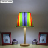 Contemporary Tapered Shade Table Light With Single Head Wood Finish For Study Room Desk