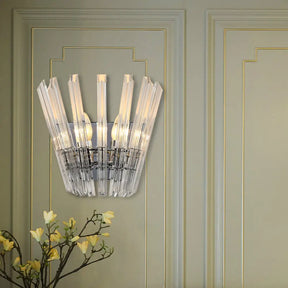 Contemporary Tapered Wall Mount Light With Clear Crystal For Corridors - Chrome Finish 2 Bulbs