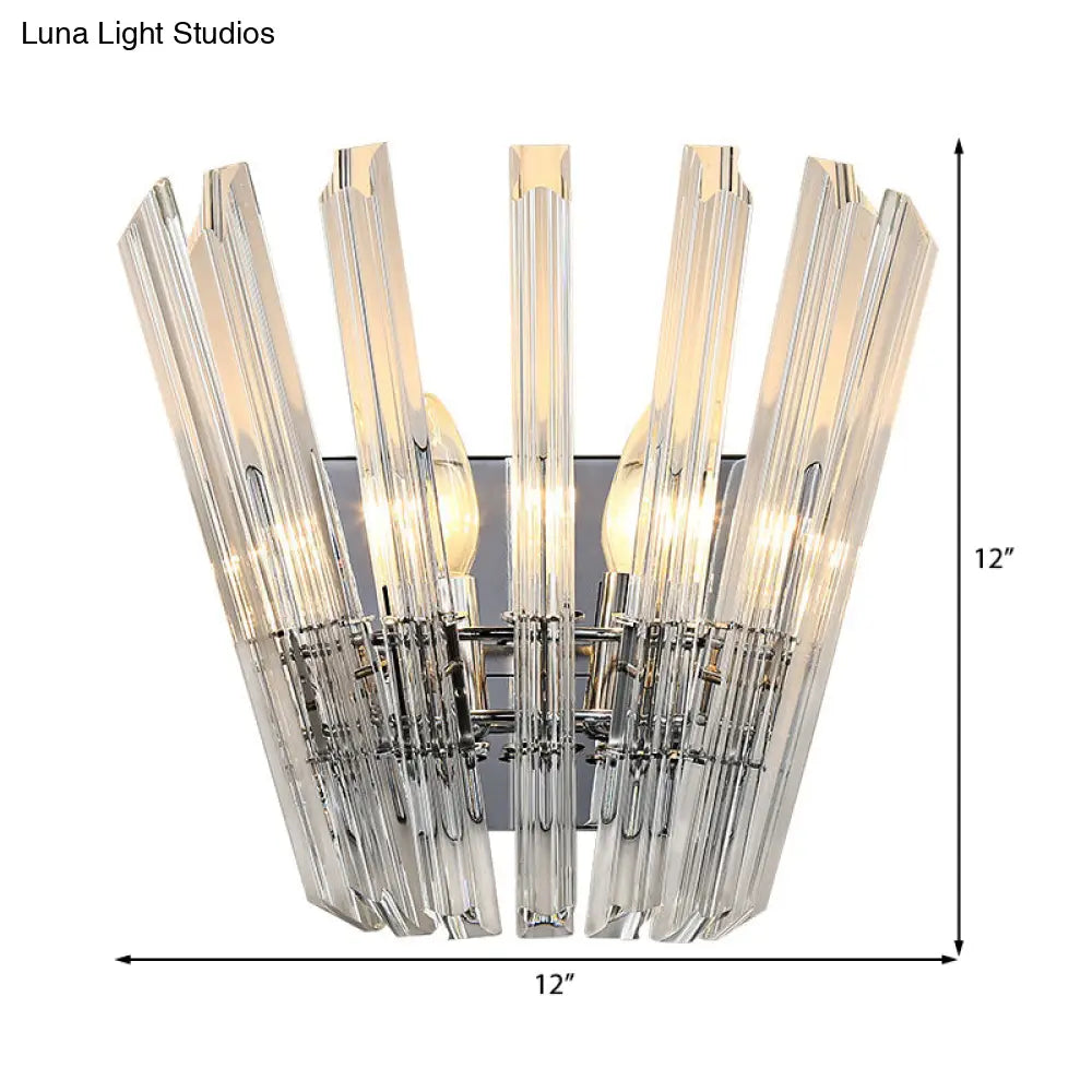 Contemporary Tapered Wall Mount Light With Clear Crystal For Corridors - Chrome Finish 2 Bulbs