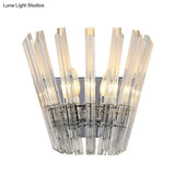Contemporary Tapered Wall Mount Light With Clear Crystal For Corridors - Chrome Finish 2 Bulbs
