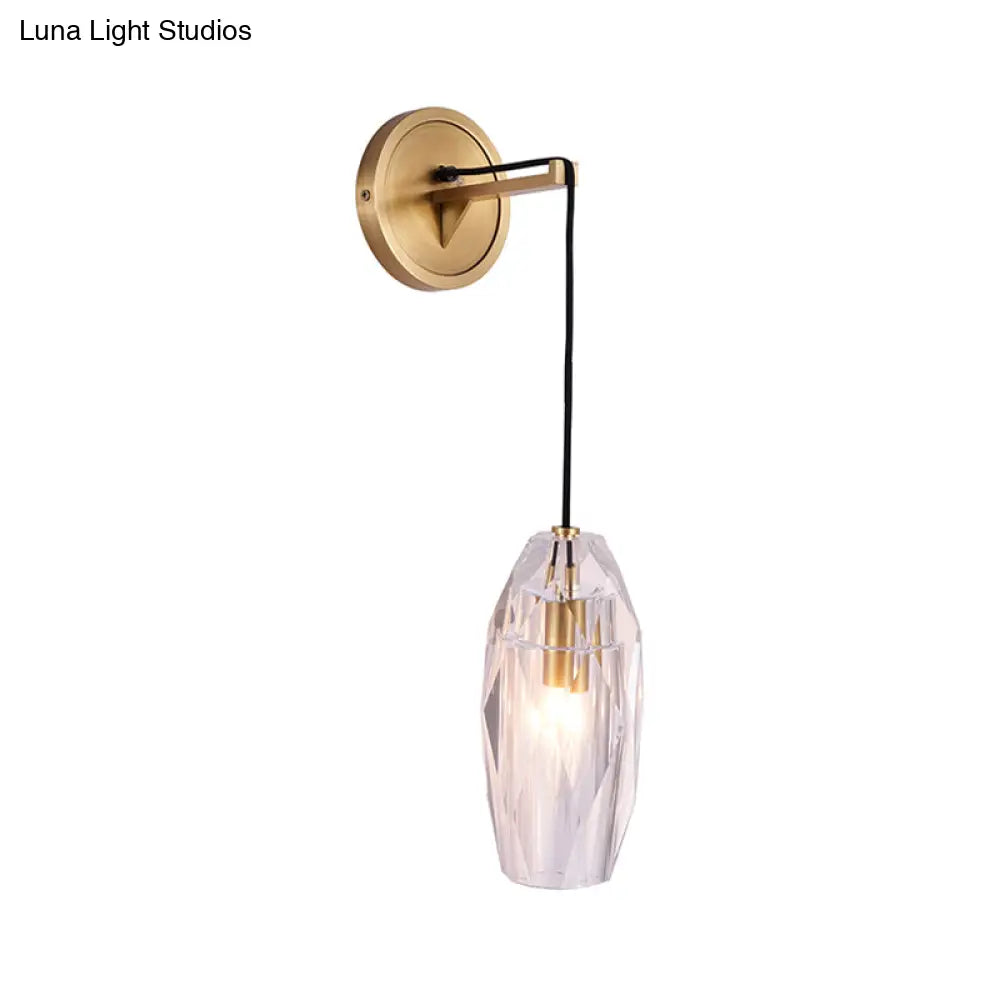 Contemporary Torpedo Crystal Sconce Light Fixture - 1 Head Wall Mounted Lighting For Bedchamber