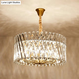 Contemporary Tri-Sided Crystal Rod Drum Ceiling Light Chandelier - 10 Heads Fixture