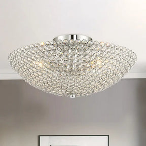Contemporary Triple Light Chrome Flush Mount Ceiling With Clear K9 Crystal Bowl