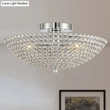 Contemporary Triple Light Chrome Flush Mount Ceiling With Clear K9 Crystal Bowl