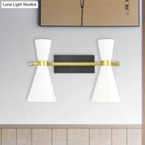 Contemporary Trumpet Wall Sconce Light In Black/White/Gold With Adjustable Arm And 1-3 Lights