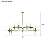 Contemporary Tubular Chandelier: 18/36-Light Black/Gold Metal Hanging Lamp With Starburst Design
