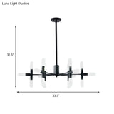 Contemporary Tubular Chandelier: 18/36-Light Black/Gold Metal Hanging Lamp With Starburst Design