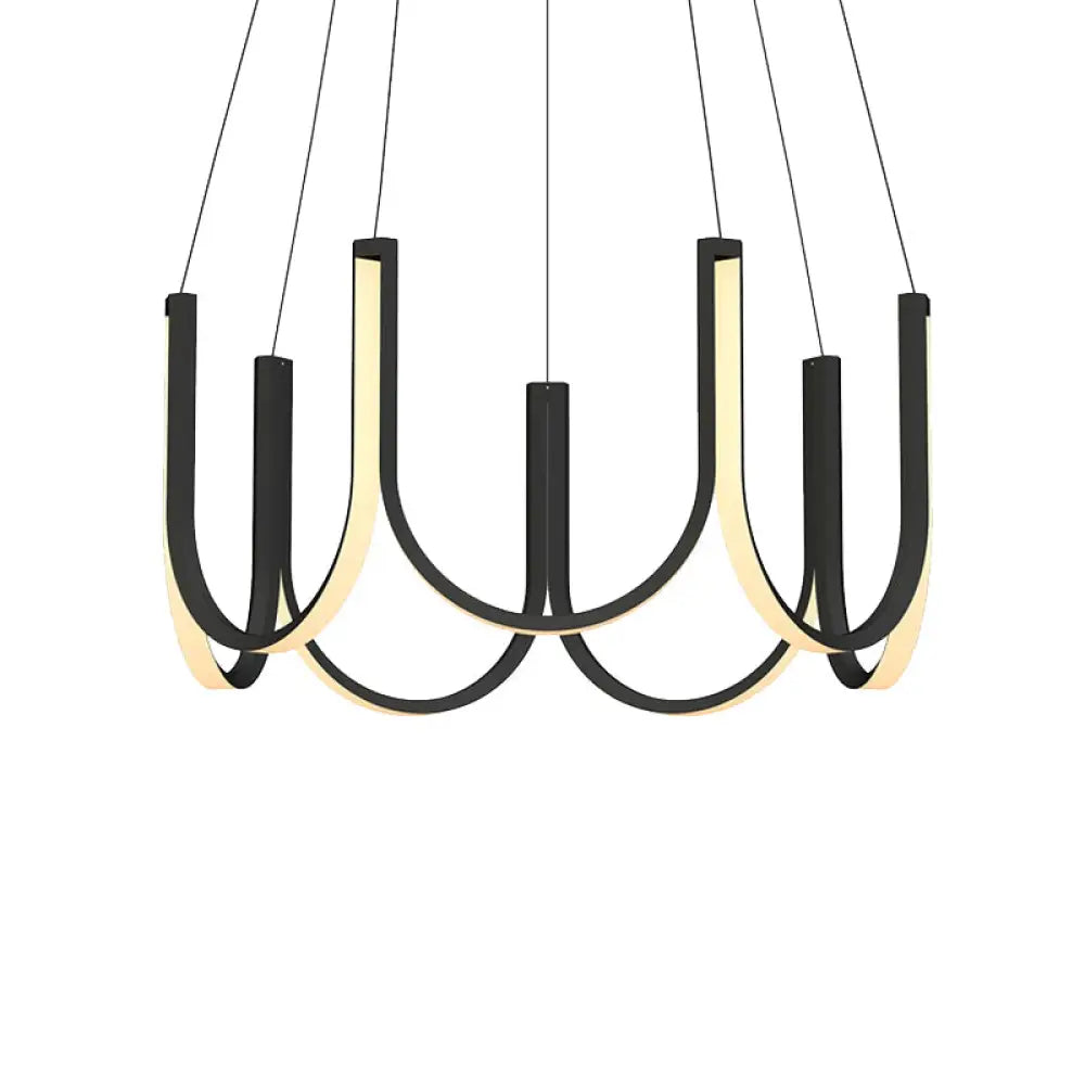 Contemporary Black & White U-Shaped Led Chandelier Pendant With Gold Accents - White/Warm Light