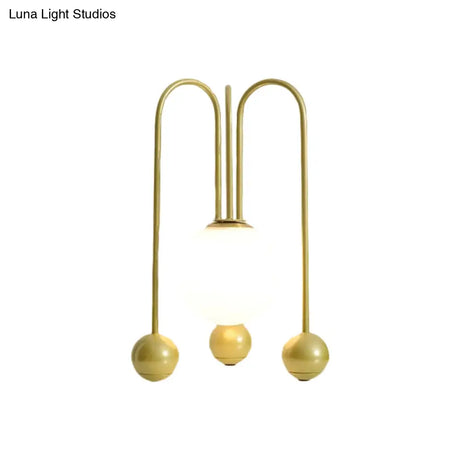 Contemporary U-Shaped Metal Table Lamp With Opal Glass Shade - Black/Gold Warm/White Light 1 Bulb