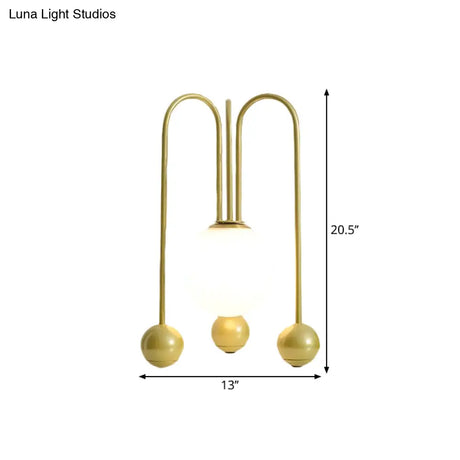 Contemporary U-Shaped Metal Table Lamp With Opal Glass Shade - Black/Gold Warm/White Light 1 Bulb