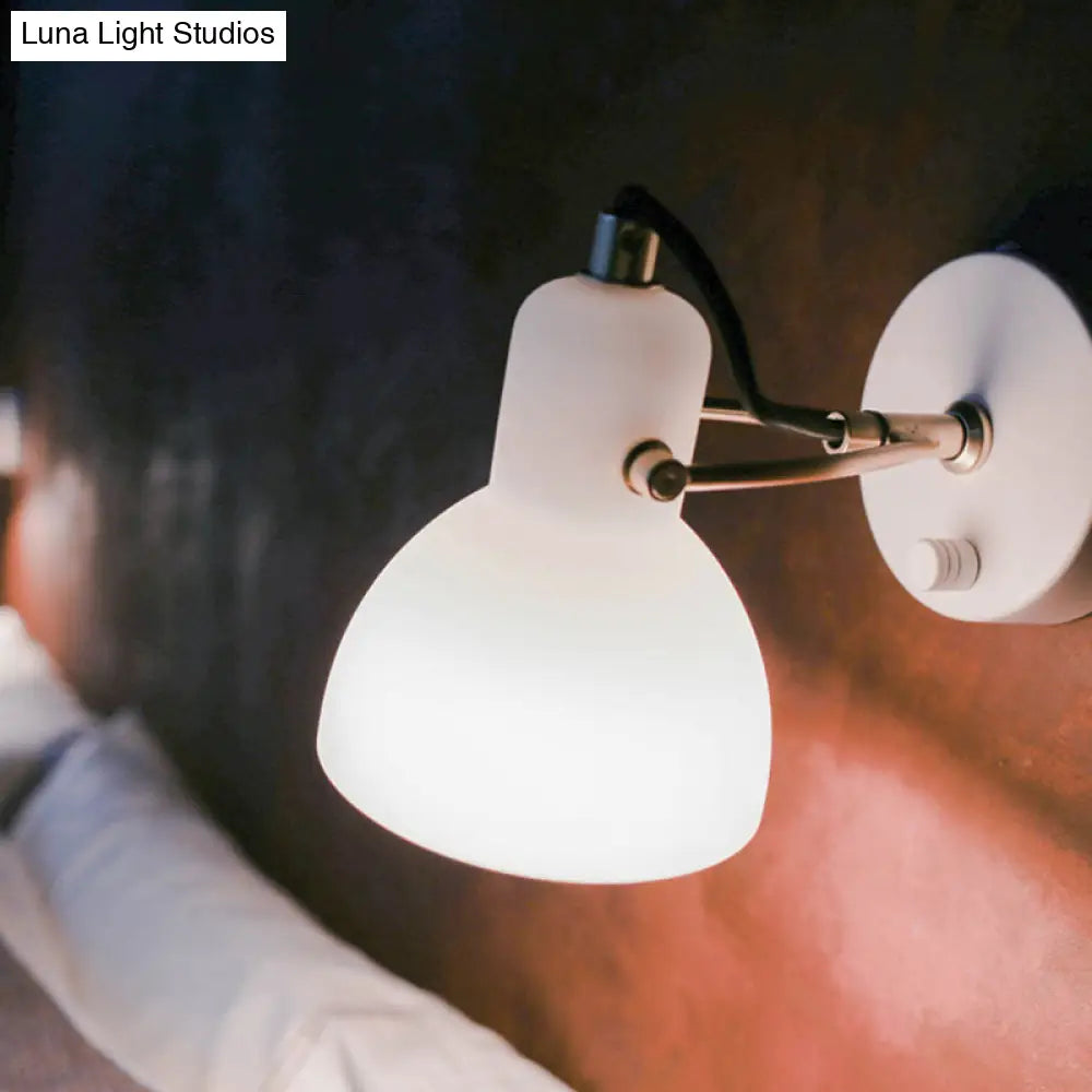 Contemporary Wall Lamp With Adjustable Arm And White Glass Dome