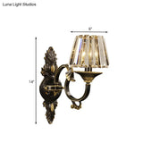 Contemporary Wall-Mounted Black And Gold Conic Crystal Prism Sconce Light With 1 Bulb