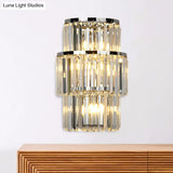 Contemporary Wall Mounted Crystal Cylinder Sconce Light - 3 Silver Lights