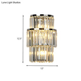 Contemporary Wall Mounted Crystal Cylinder Sconce Light - 3 Silver Lights