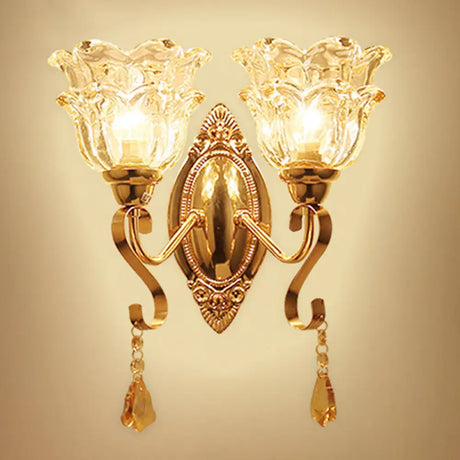 Contemporary Wall Mounted Lamp With Metallic Gold Finish And Geometrical Glass Shade 2 / A