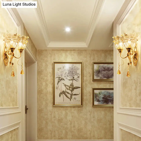 Contemporary Wall Mounted Lamp With Metallic Gold Finish And Geometrical Glass Shade