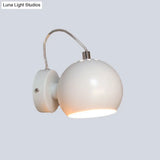 Contemporary White Adjustable Wall Sconce For Bedside - Iron Dome Mount Lighting Fixture