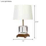 Contemporary White Barrel Night Table Lamp - Beveled K9 Crystal Nightstand Lighting With Square