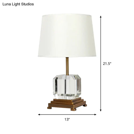 Contemporary White Barrel Night Table Lamp - Beveled K9 Crystal Nightstand Lighting With Square