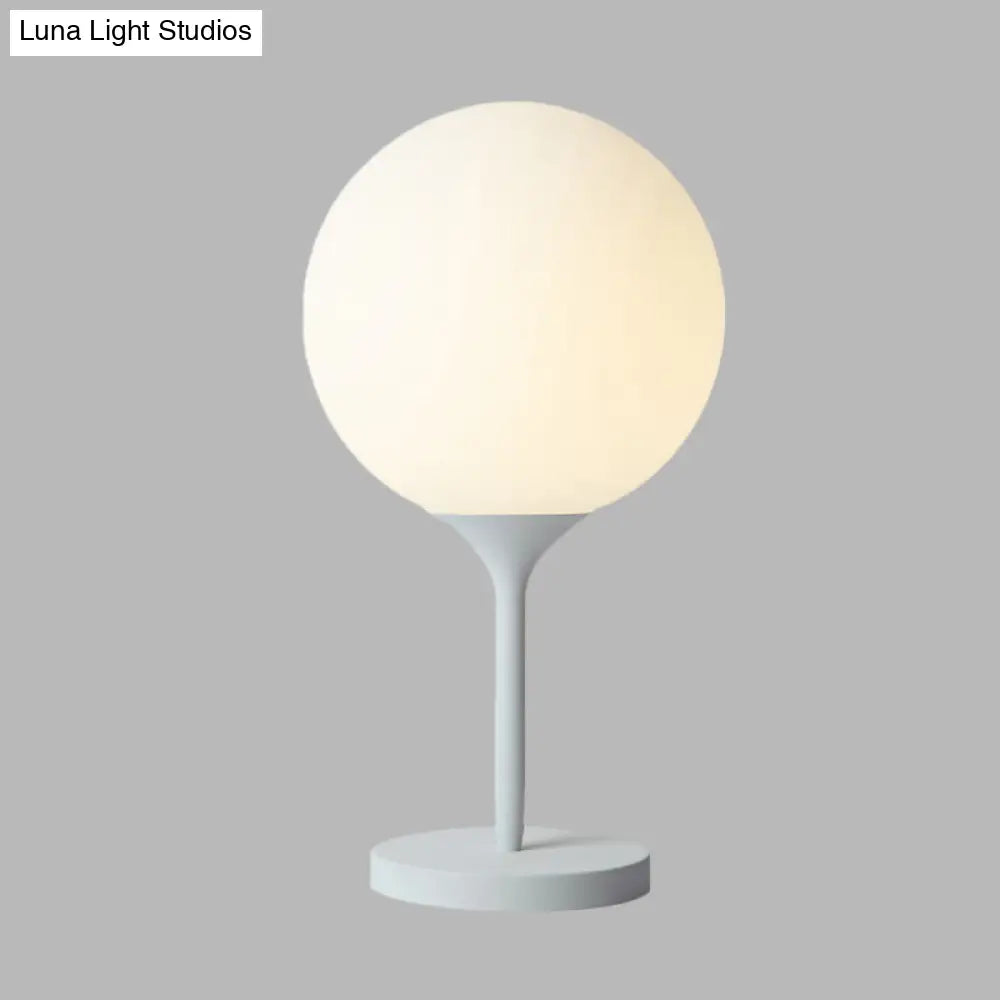 Contemporary White Bedside Table Lamp With Globe Cream Glass Shade - 1 Light