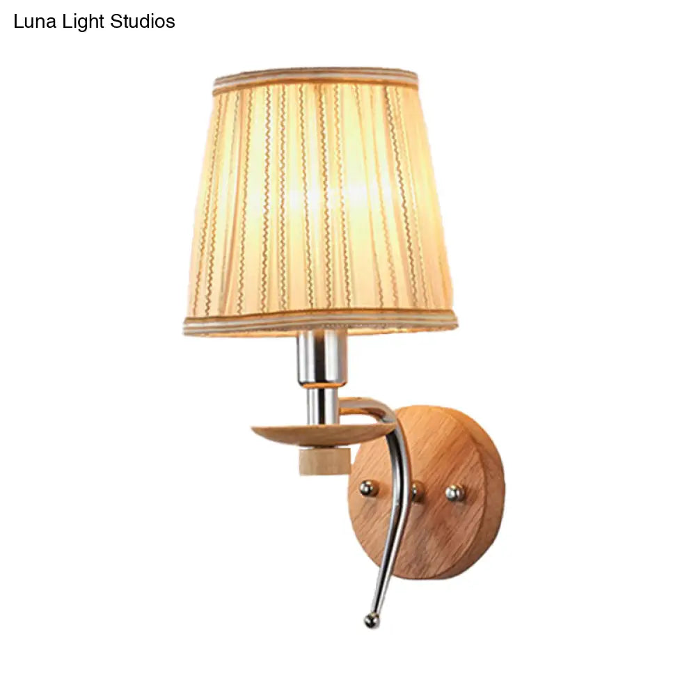Contemporary White/Beige Fabric Wall Sconce For Corridor - Tapered Mount Fixture With 1 Bulb