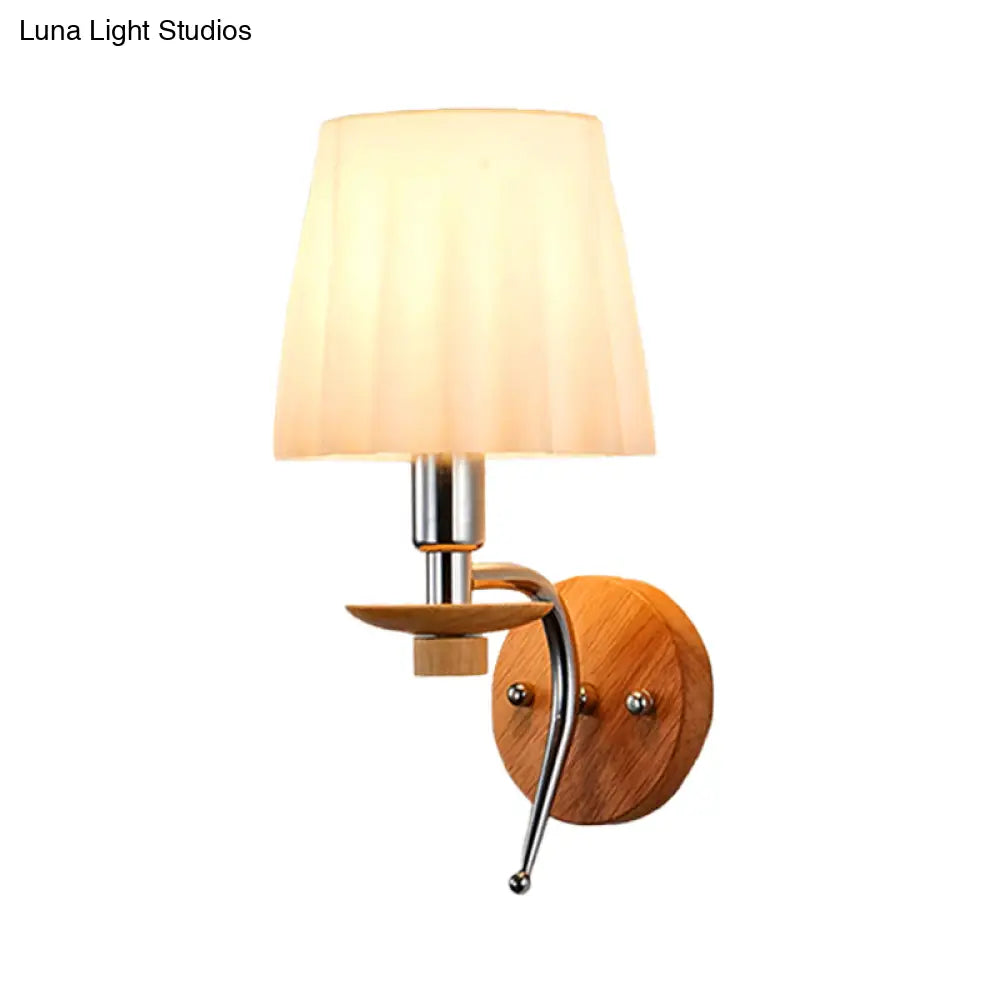 Contemporary White/Beige Fabric Wall Sconce For Corridor - Tapered Mount Fixture With 1 Bulb