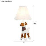 Contemporary White Bell Shade Table Lamp With Alpaca Decoration