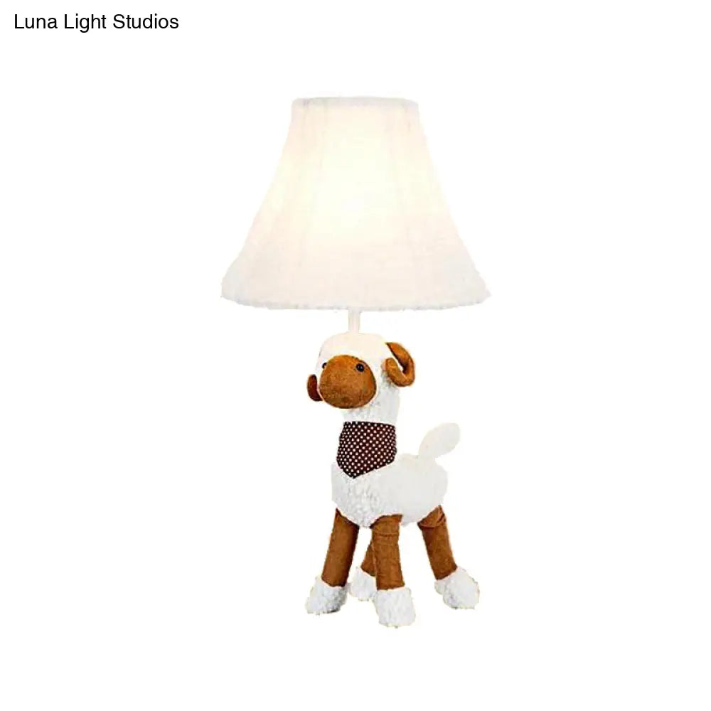Contemporary White Bell Shade Table Lamp With Alpaca Decoration