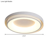 Contemporary White Drum Metal Ceiling Light - 18’/21.5’ Wide Led Flush Mount Fixture In