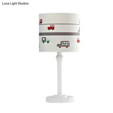 Contemporary White Drum Nightstand Table Lamp With Fabric Shade