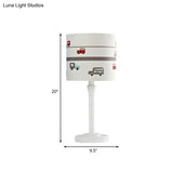 Contemporary White Drum Nightstand Table Lamp With Fabric Shade