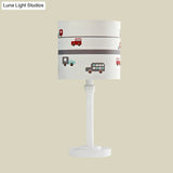 Contemporary White Drum Nightstand Table Lamp With Fabric Shade